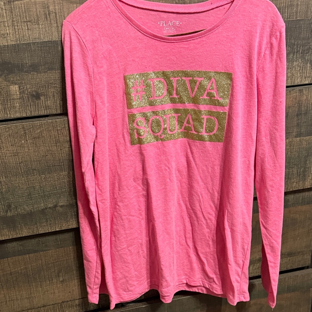The Children's Place Pink Long Sleeve Tee with Gold Glitter Print